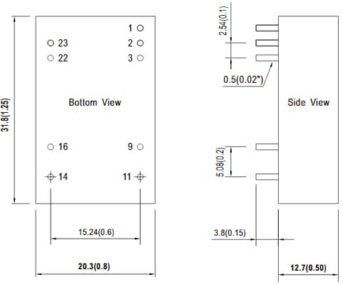 Technische Zeichnung - MEAN WELL RSDW10 und RDDW10 DC/DC-Wandler